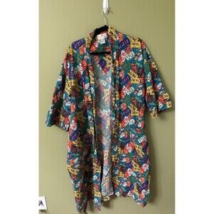 Vintage Perry Ellis Cotton Robe Car Tags One Size Colorful Tie Front Lightweight